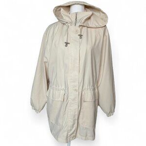 ☆ Aeros Kristen Blake Cream Hooded Anorak Rain Jacket Large Drawstring Zip ☆